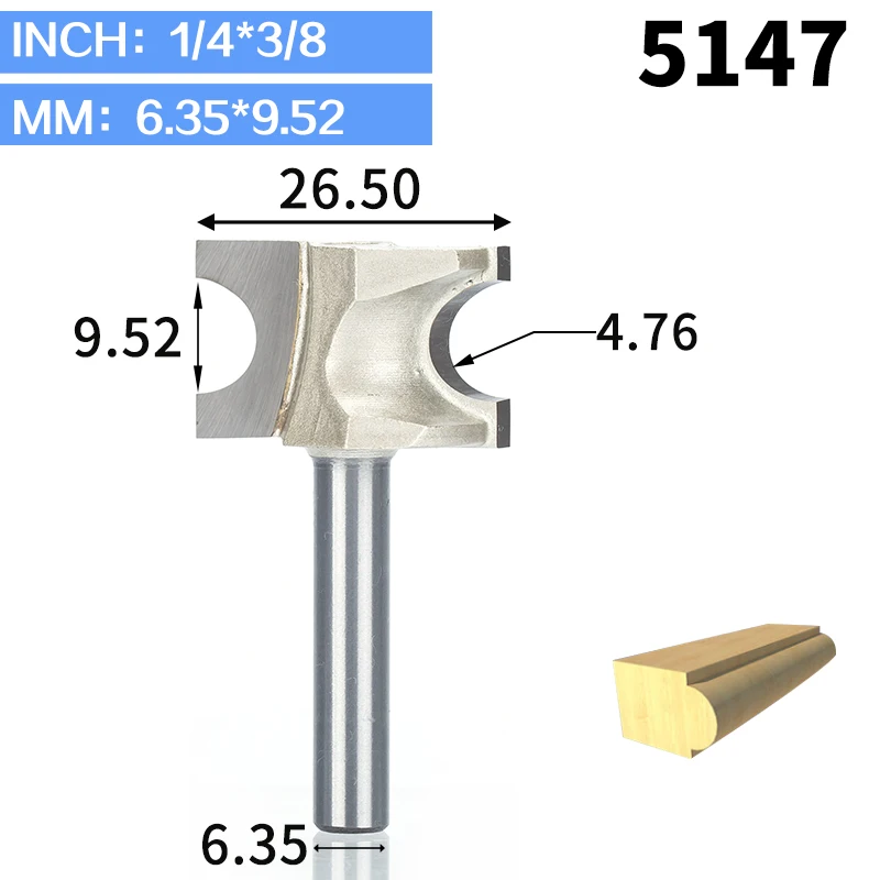 HUHAO 1 шт. 1/2 1/4 дюйма хвостовик полукруглый бит 2 Флейта концевая фреза для дерева без подшипник, деревообрабатывающий инструмент фреза - Длина режущей кромки: 5147