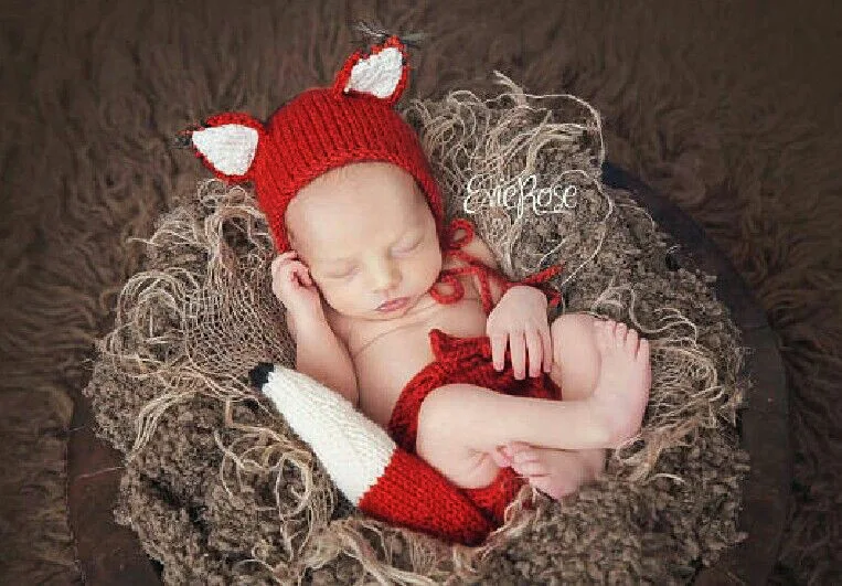 Sombrero de zorro bebé sombrero de zorro de ganchillo y cubierta del pañal traje de zorro bebé prop de la foto del recién nacido sombrero de zorro recién nacido Ropa Ropa unisex para niños Disfraces regalo del bebé 