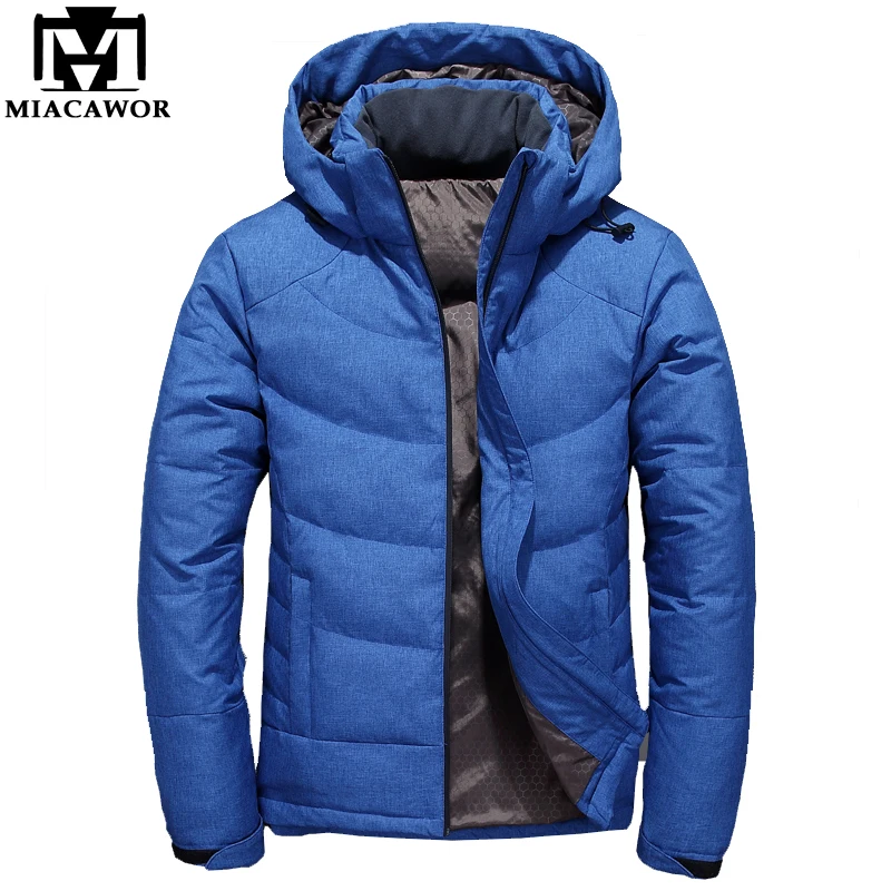 MIACAWOR зимняя мужская куртка, теплый пуховик с капюшоном, парки на утином пуху, повседневное Мужское пальто, ветровка, верхняя одежда, мужская одежда J633