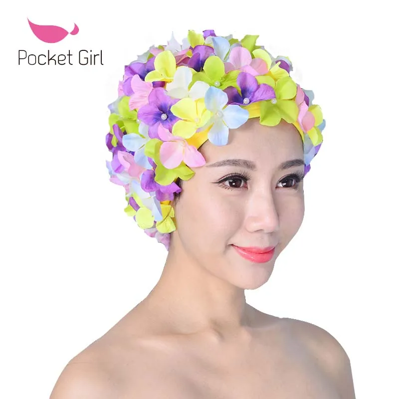 

2019 Women 3D Petals Swimming Caps Fashional Long Hairs Ear Protection Waterproof Swimming Hat Large and Multi Colors Swim Cap