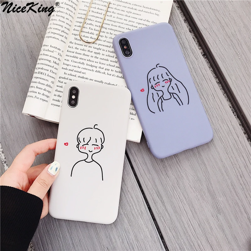 

Niceking Matte Phone Cases For iPhone X XR XS MAX Cute Cartoon Girl Boy Soft TPU Case For iPhone 6 6S 7 8 Plus Back Cover Coque