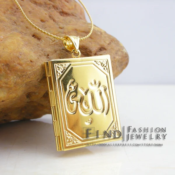 Islam allah jewelry muhammad,gold Filled Muslim Islamic quran books pendant women girl & men