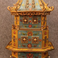 USPS в США S1711 2" Тибет Храм Перегородчатой Латунь Статуя Льва Головой Слона Курильница Курильница