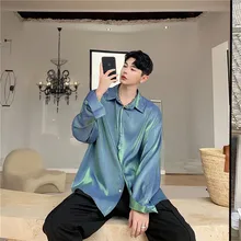 Мужские Блестящие повседневные рубашки с длинным рукавом, мужская и женская уличная рубашка в стиле хип-хоп, винтажная модная одежда для сцены