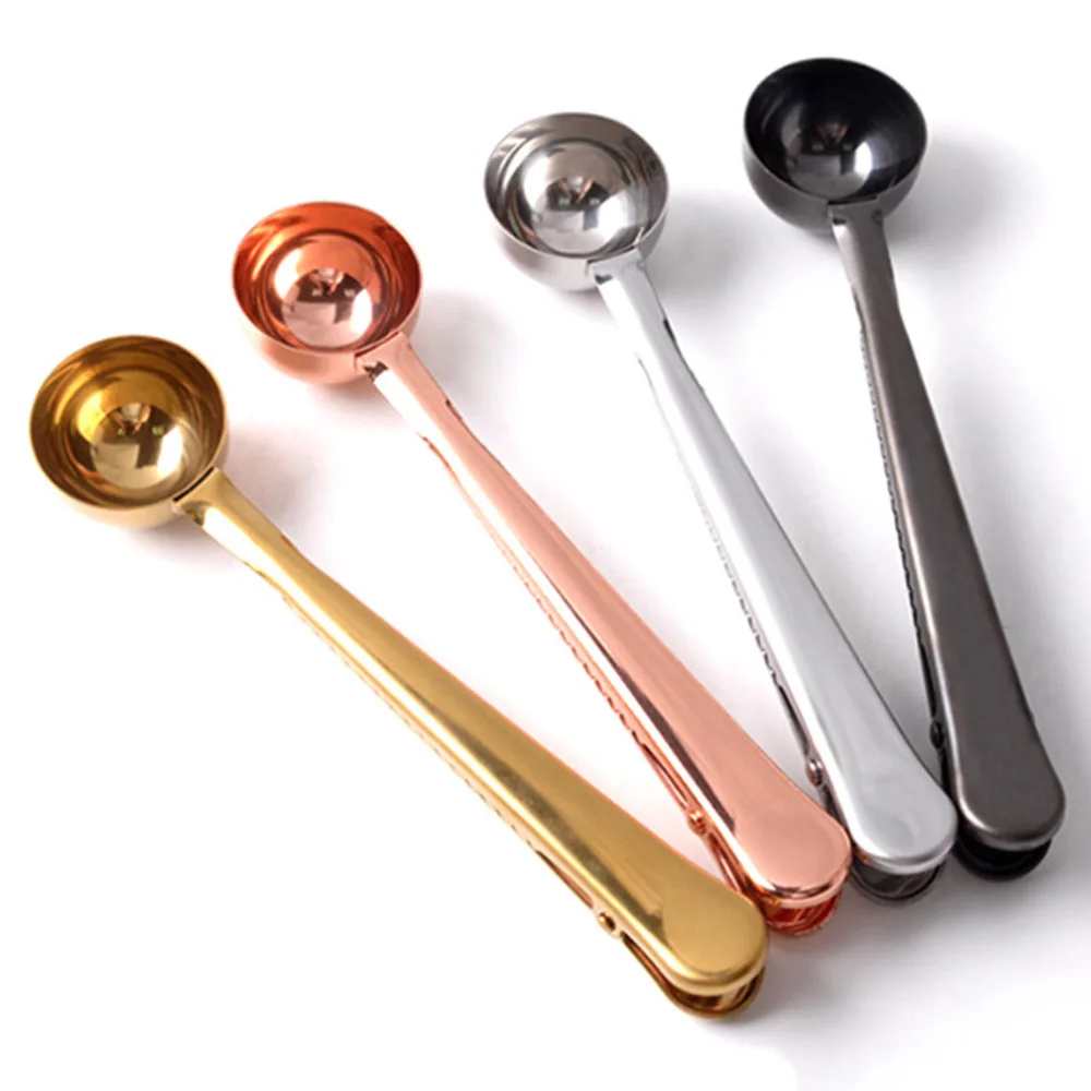 

2 in 1 Multifunction Stainless Steel Coffee Scoop With Clip Coffee Tea Measuring Scoop 1Cup Ground Coffee Measuring Scoop Spoon