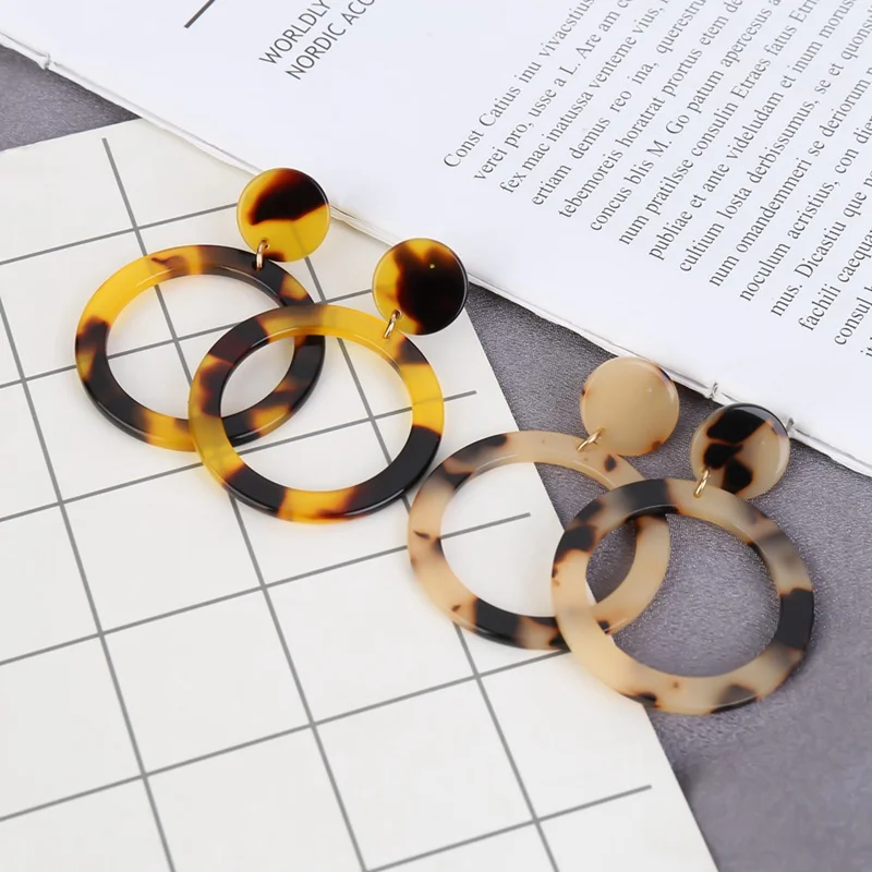 

New Fashion Leopard Earrings Acetate Earrings Personality Atmosphere Exaggerated Edition Geometric Round Brown Acrylic Earrings