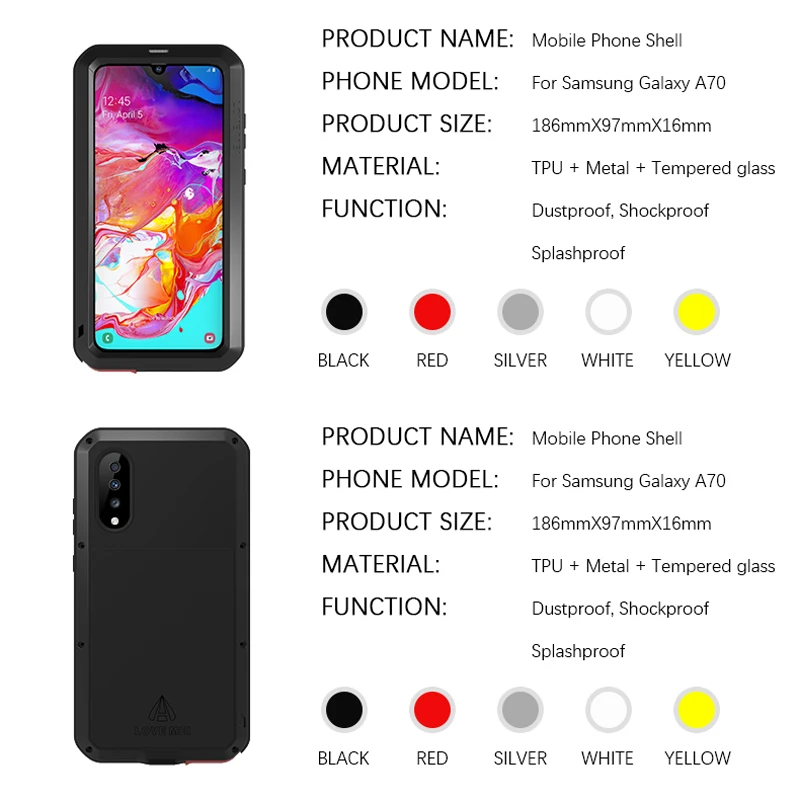 Водонепроницаемый 360 полный корпус защитный чехол для samsung Galaxy A70 чехол противоударный алюминиевый металлический задний Чехол для samsung A70 чехол s