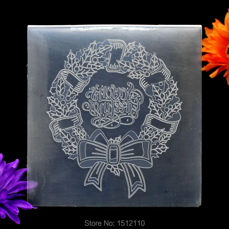 

Seasons greeting Wreath Plastic Embossing Folder For Scrapbook DIY Album Card Tool Plastic Template 15.3x15.3cm KW6102007
