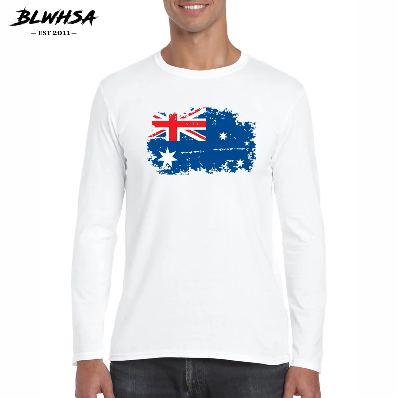 

BLWHSA Spring Fashion Brand O-Neck Fitness Long Sleeve T Shirt Men Australia National Flag Nostalgic Style Casual Mens T-Shirt