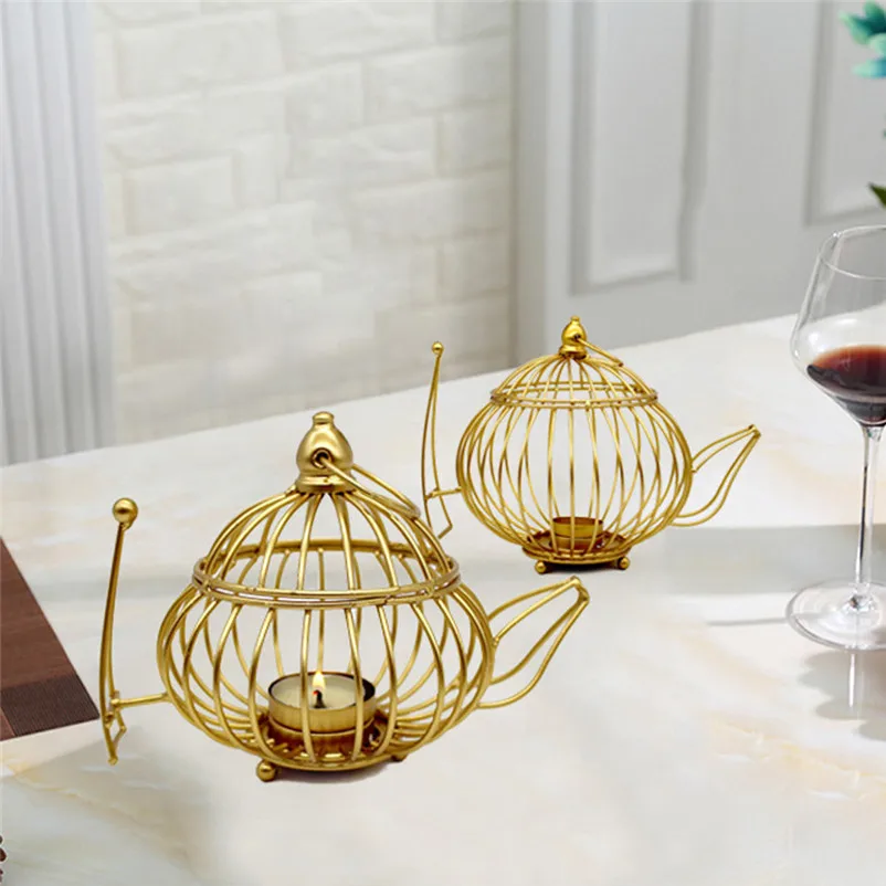 Creative Iron Candle Holders Wire Teapot-Shaped Hollow Design Candlestick Dedication candlesticks for home decor 3N26 (4)
