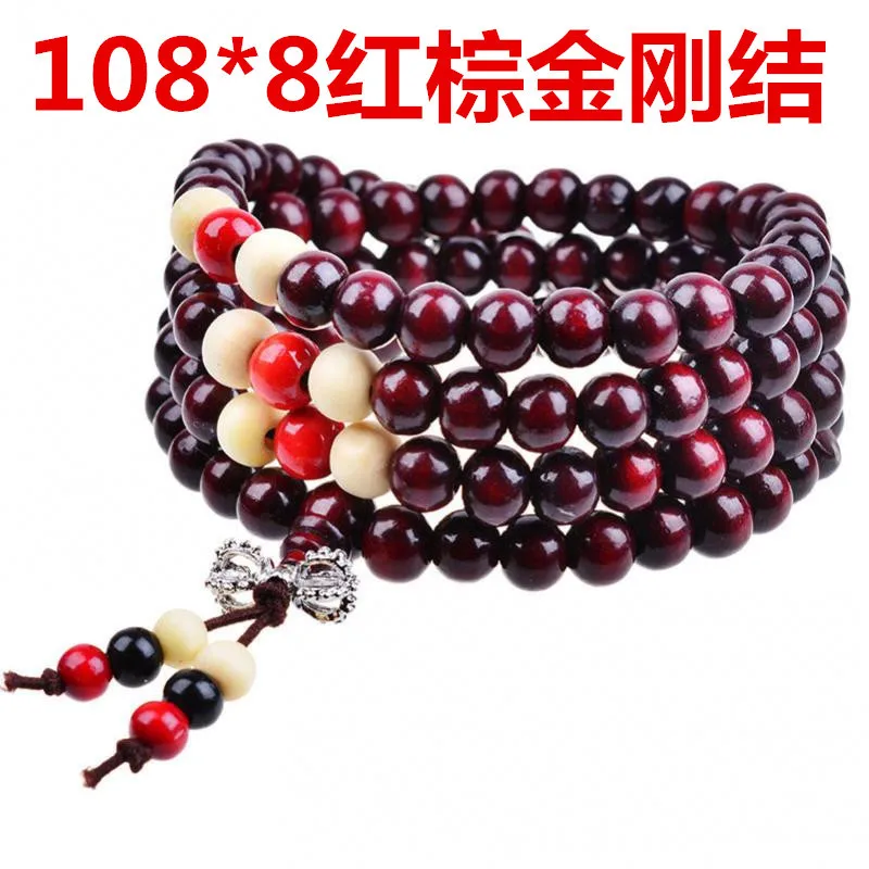 Тибетские медитационные деревянные четки, бисерные браслеты из натурального красного сандалового дерева, молитвенный браслет japa четки mala - Окраска металла: JB08-04