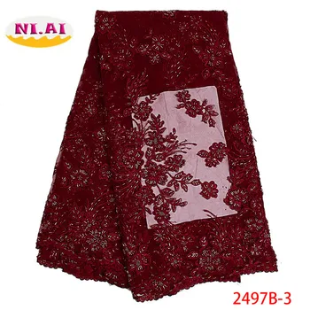 

African Beaded Lace Fabric 2019 High Quality Lace French Laces Fabrics Nigerian Tulle Lace Material For Wedding Dress XY2497B-3