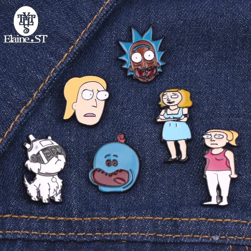 

Rick And Morty Enamel Pin Rick And Moti Pins Buckle Cucumber Cartoon Brooch Badge Vintage Brooches Clothes Accessories Hijab Pin