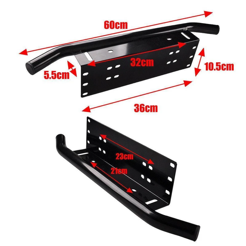 Black Car Bull Bar Front Bumper License Plate Mount Bracket Working Light Holder