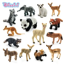 Simulation forest wild Panda Elephant Raccoon Kangaroo Alpaca Deer Bear Donkey Wildebeest plastic animals mini figure model toys