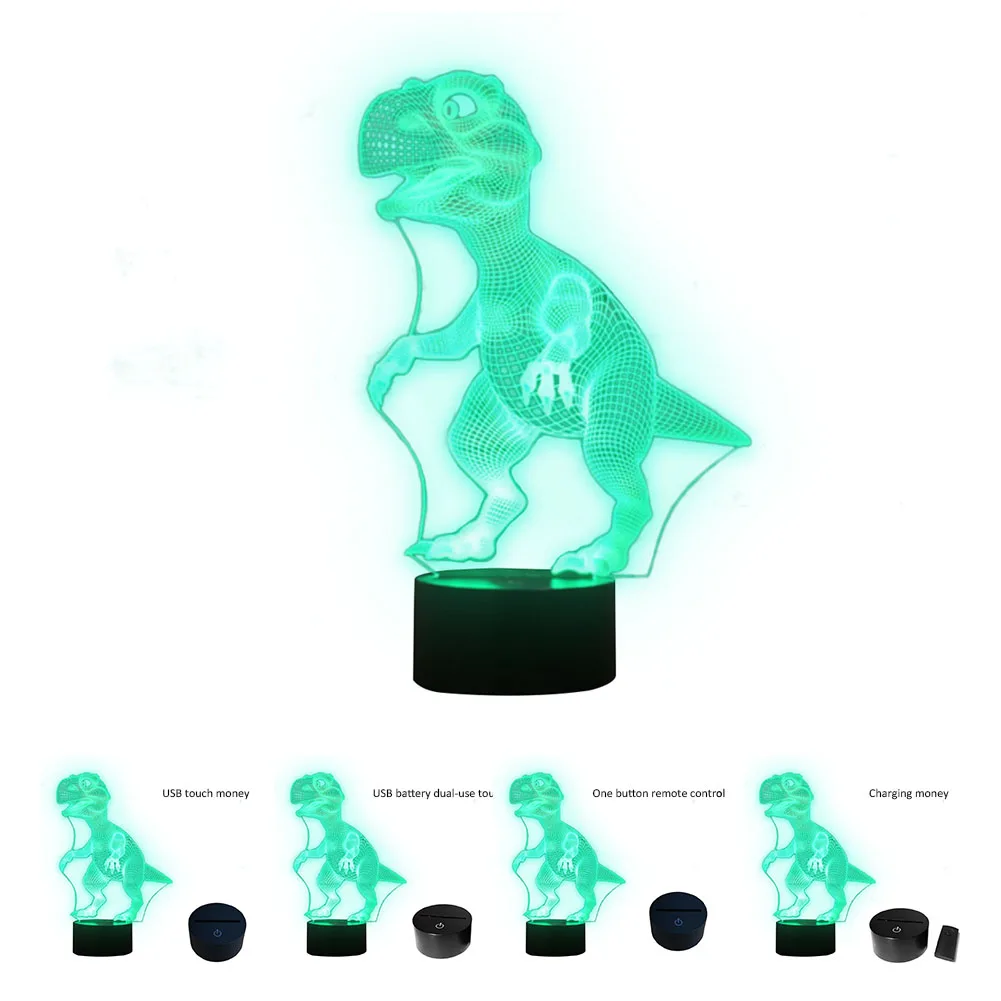 Новинка 3D в форме динозавра лампа сенсорный датчик света Светодиод Nachtlampje 7 цветов Пульт дистанционного управления настольная лампа детский Ночной светильник в качестве подарков