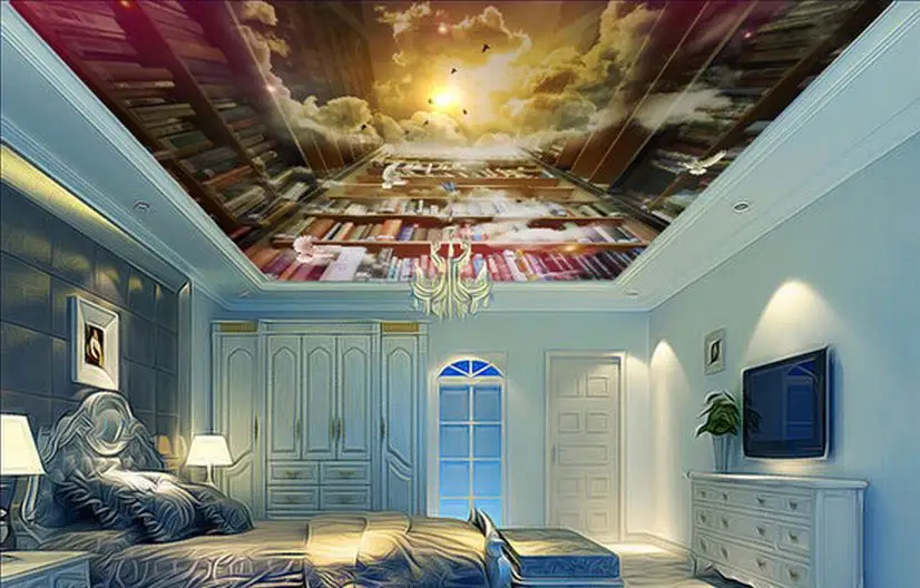 wallpaper 3d ceiling Creative fantasy bookshelf ceiling decorative