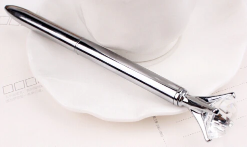 Новая хрустальная шариковая ручка Модная девушка 19 карат большая Алмазная металлическая ручка с кристаллами Свадьба День рождения фестиваль Компания Реклама - Цвет: Silver