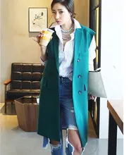 New 2016 Spring Solid Long Style Suit Women’s Vest Feminie Pockets Double Breasted Gilet Tops Sleeveless Waistcoat