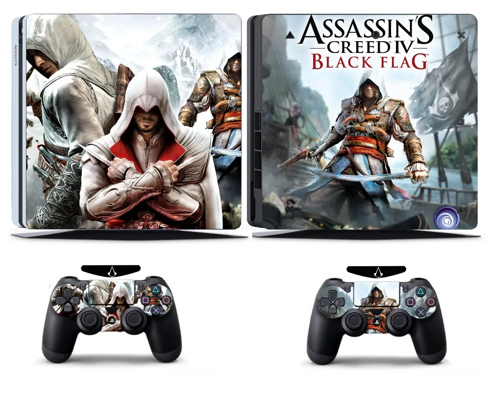 Накладки на тонкие наклейки для PS4 Assassin 270 виниловые Sony Slim PlayStation 4 и 2 шт. накладок