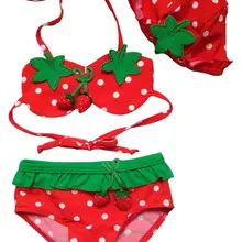3 шт. комплект милый Одежда для детей; малышей; девочек Клубника бикини костюм купальный костюм ванный комплект шляпа Одежда заплыва Обувь для девочек одежда
