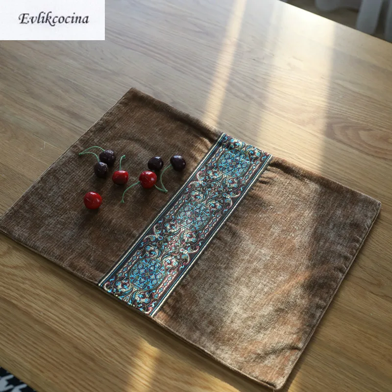 

Free Shipping 4 PCS Coffee Flannel Placemat Kitchen Accessories Cotton Cloth Mat Pads Dining Table Placemats Mantel Individual