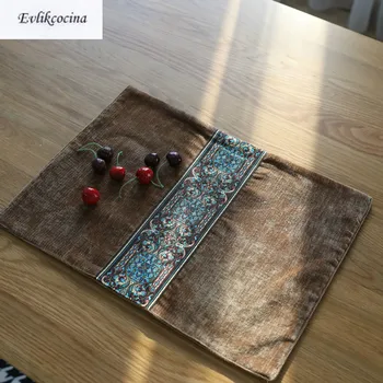 

Free Shipping 4 PCS Coffee Flannel Placemat Kitchen Accessories Cotton Cloth Mat Pads Dining Table Placemats Mantel Individual