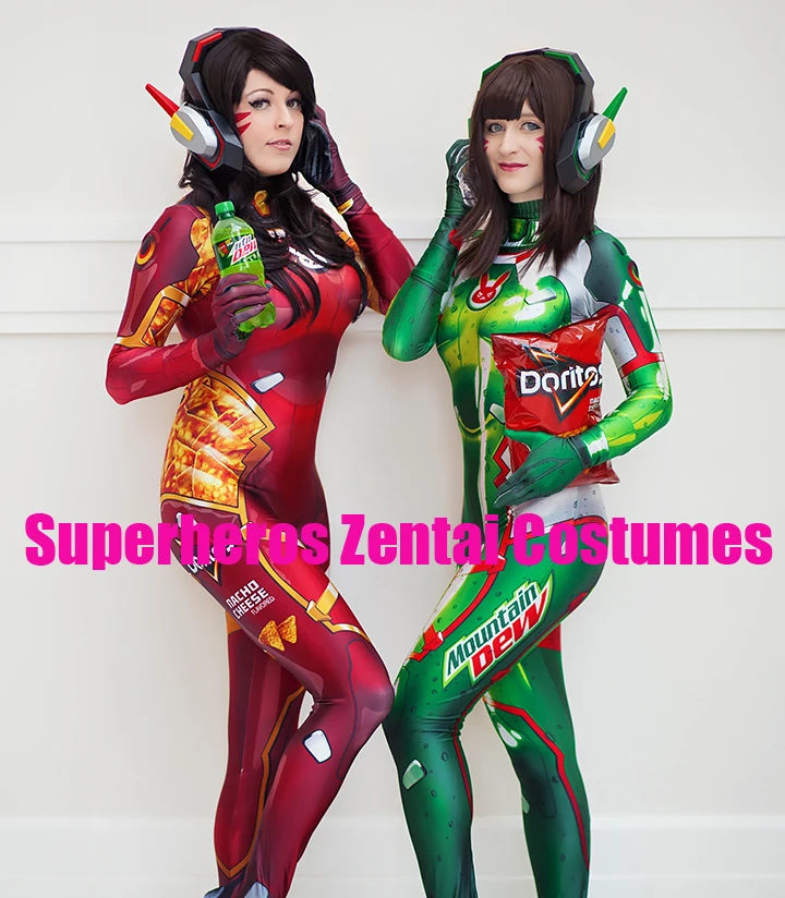 

Mountain Dew and Doritos D.va Cosplay Costumes 3D Printed Zentai dva Halloween Bodysuit Custom Made Catsuit Lycra d.va Suit