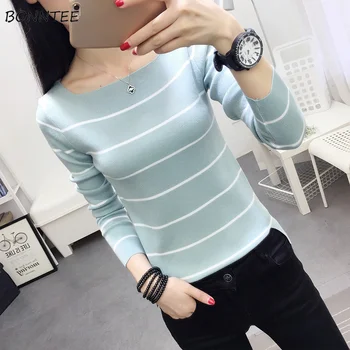

Pullovers Women O-Neck Knitting Soft Striped Slim Long Sleeve Trendy Korean Style Pullover Womens Simple All-match Sweaters New