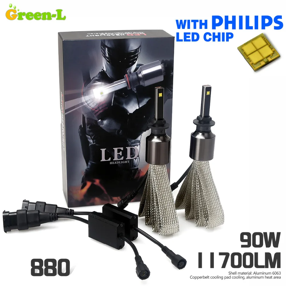 90W 11700LM with Genuine Philips chip Car LED Headlight Kit Set H1 H3 H4 H7 H9
