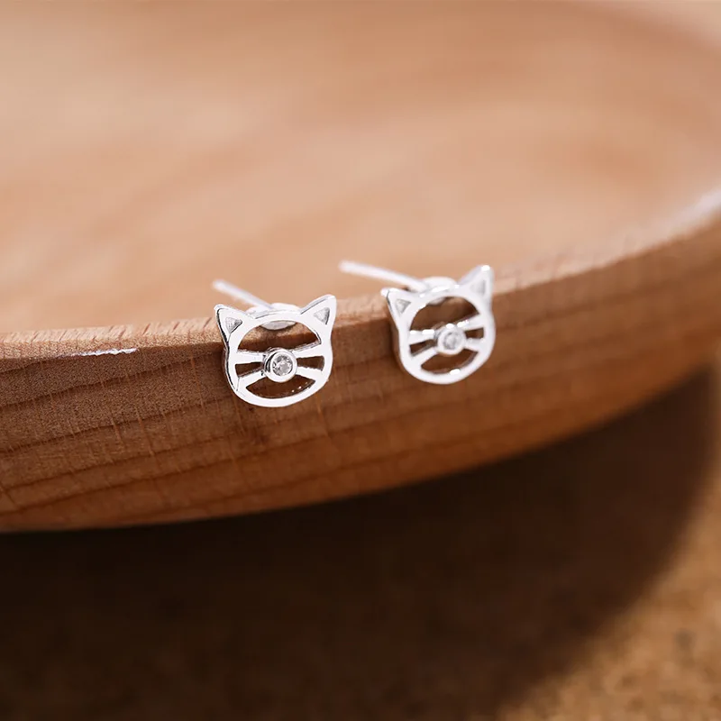 cat cz earrings 100% 925 Sterling silver Jewelry fashion Hypoallergenic Stud earrings for girl gift