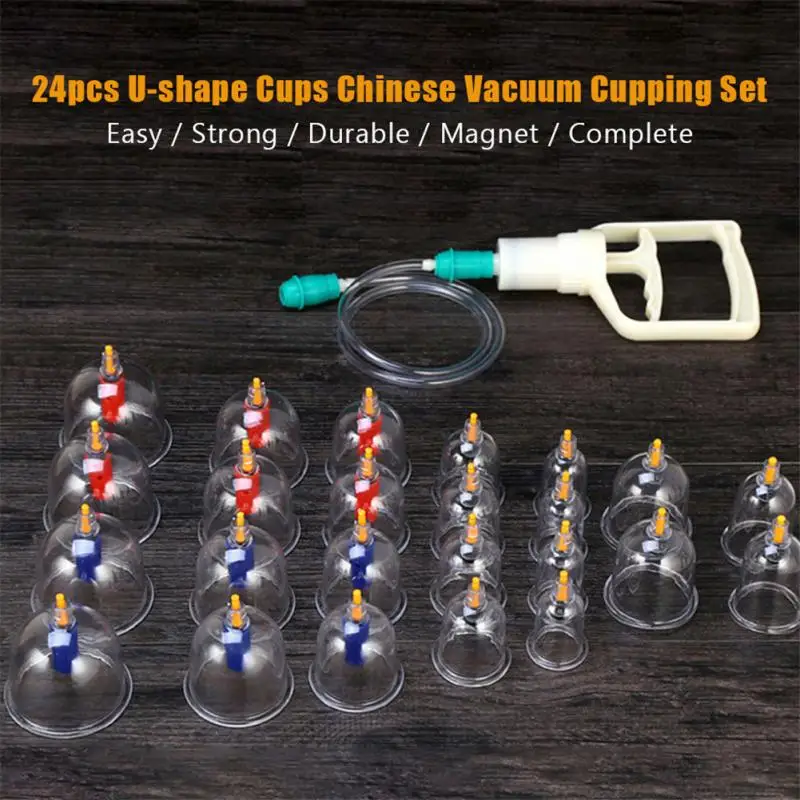 24 шт u-образные китайские вакуумные чашки набор для срезания массажа терапия всасывание акупунктура