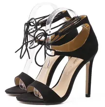 Size 4 9 Lace Up Black High Heels Women Pumps Top Fashion Casual Summer Women Shoes