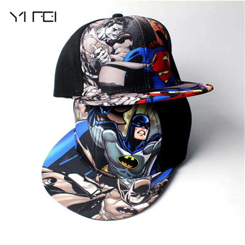 

YIFEI 2017 Adult Baseball Cap Fashion Iron Man Captain superman spider-man One Piece Snapback Caps Children Boys Hip Hop Hat