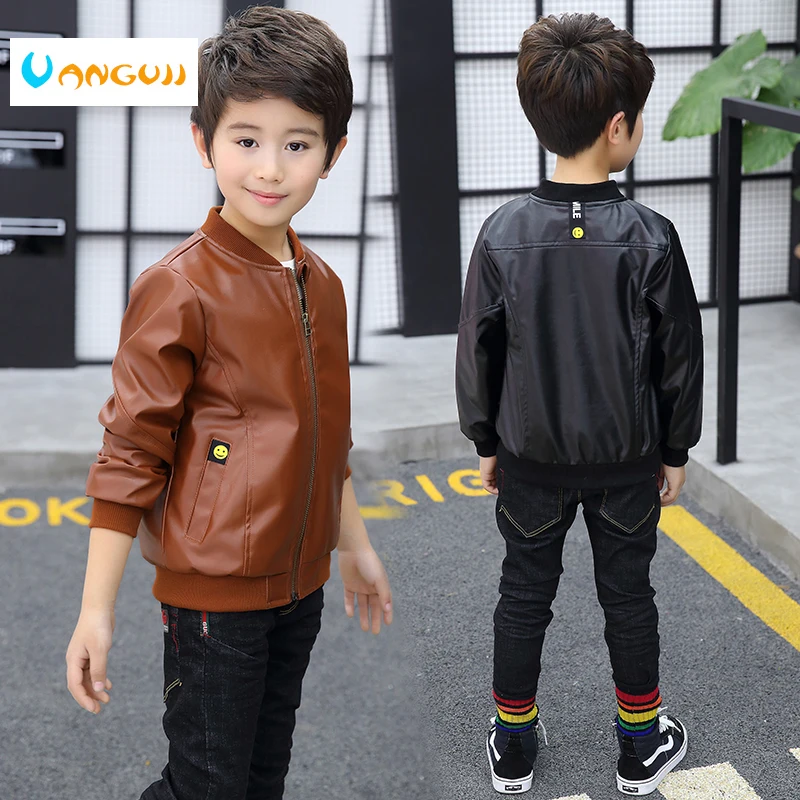 boys coat children's pu jacket fashin kid outwear 2 color Baseball collar long sleeve Casual motorcycle jacket spring