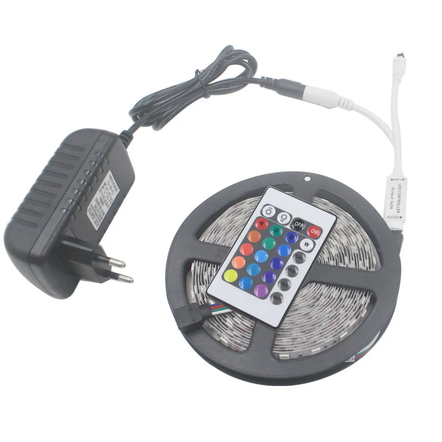 2835 SMD RGB светодиодный светильник 5 м 10 м светодиодный светильник s лента светодиодный диодный светильник Гибкий контроллер 24 кнопки DC 12 В адаптер