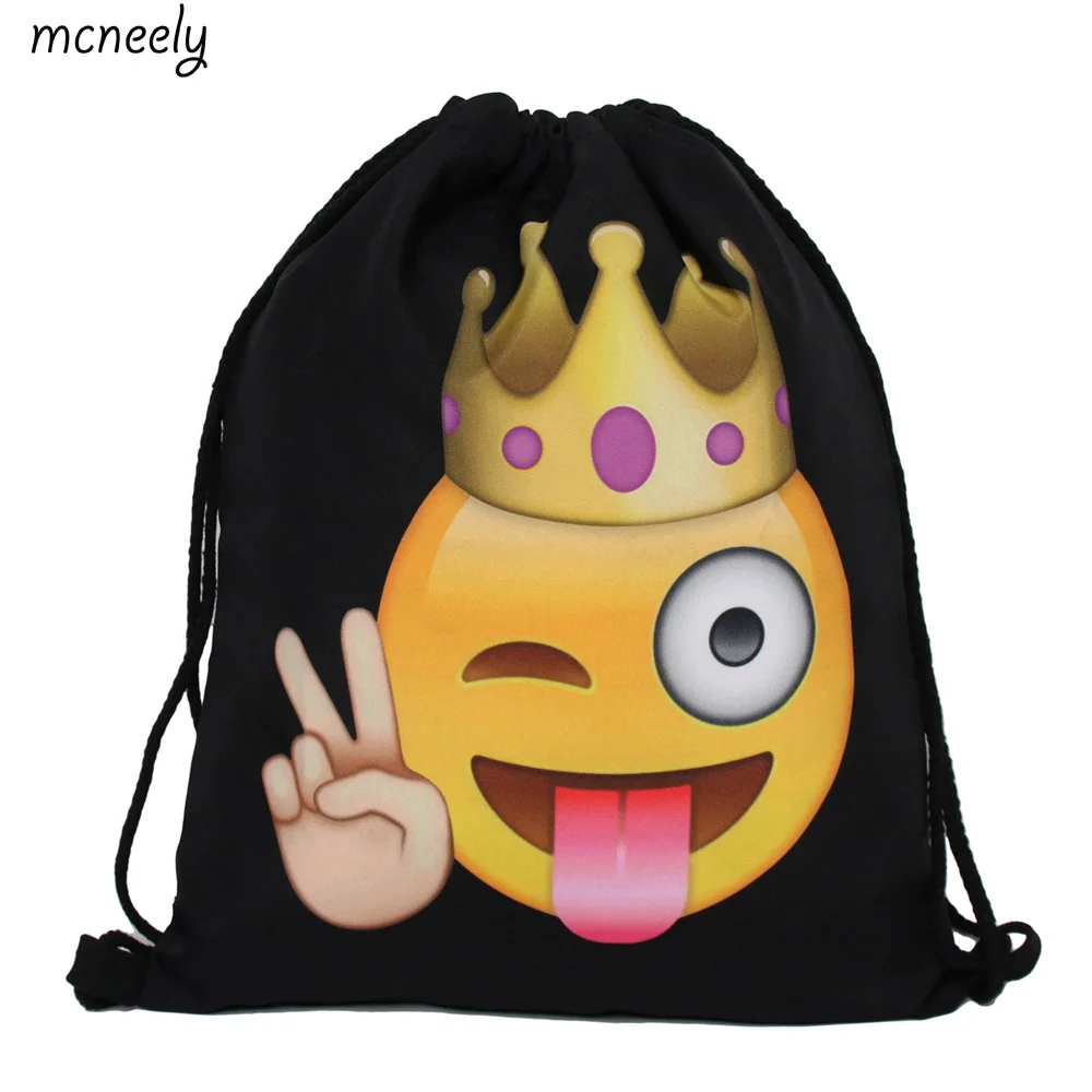 

Hot Selling Emoji Bundle Pocket School Bags Travel Storage Backpacks for Ladies Drawstring Bag Shopping Bag