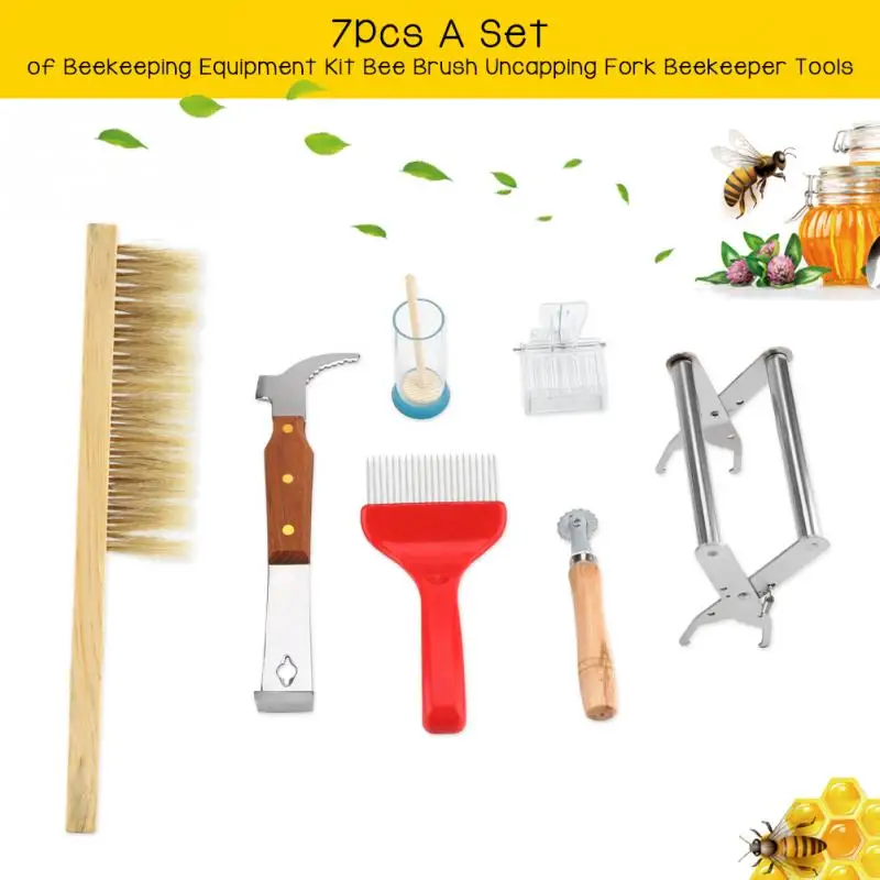 

7PCS/Set Beekeeping Tools Kit Bee Hive Box Chisel Frame Grip Queen Catcher Marker Bee Brush Apiculture Beekeeper Equipment Kit