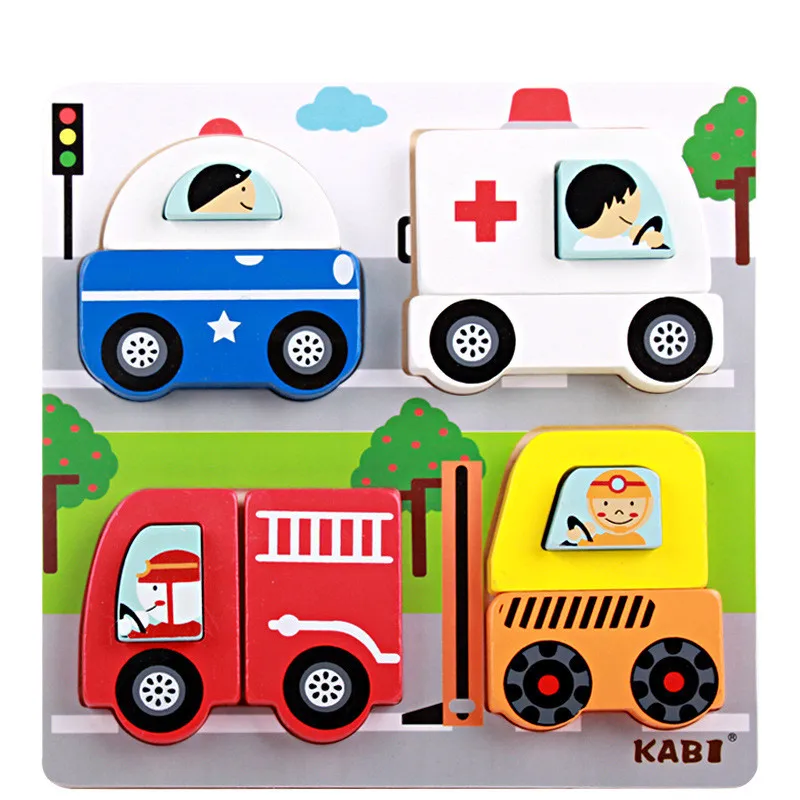 Baby font b Toys b font New Cartoon Animal Vehicle 3D Puzzle Wooden font b Toys