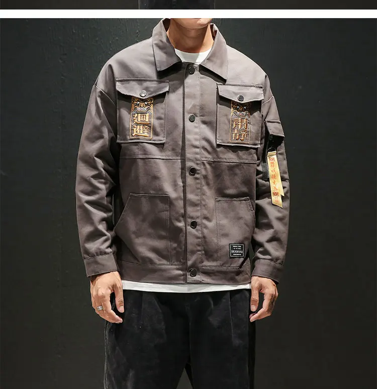 MR-DONOO осенняя куртка с несколькими карманами, мужская Молодежная куртка с вышивкой в китайском стиле, ретро пальто большого размера JK1001