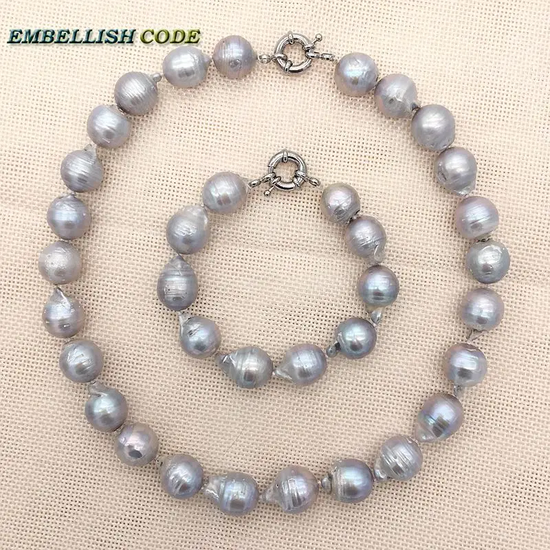 

necklace bracelet pearls set big size baroque gray grey color nucleated flame fire ball shape natural pearl elegant for women