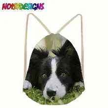 Сумки на шнурках для женщин унисекс с каймой колли Лен с принтом сумки на шнурке для подростков Модные карманные сумки большой емкости Mochila