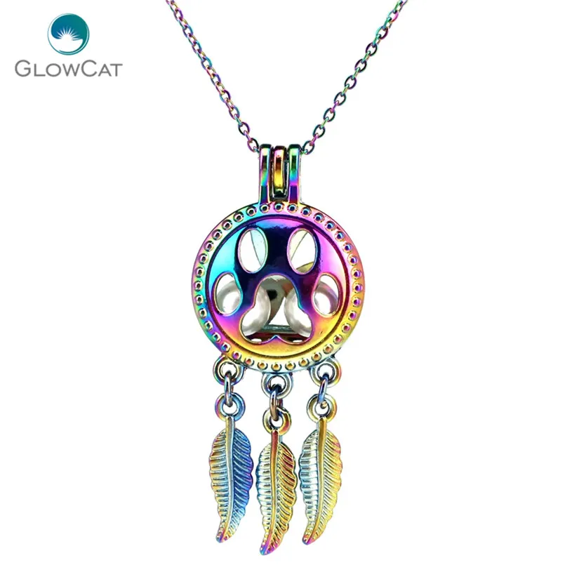 

C706 COLORS beaty Dream Catcher Cat-pad leaf Cage Pendant Aroma Essential Oil Diffuser Locket Necklace