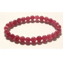 Скидка Высокое качество Натуральная кожа с натуральным красным Рубином Круглые граненые бусины 6 мм эластичные браслеты