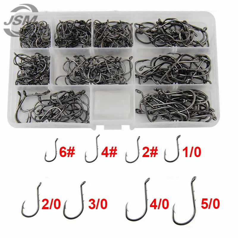 

JSM 300pcs 8299 High Carbon Steel Fishing Hook Two Slices Sliced Shank Octopus Beak Baitholder Barbed Bait Fishhook Set With Box