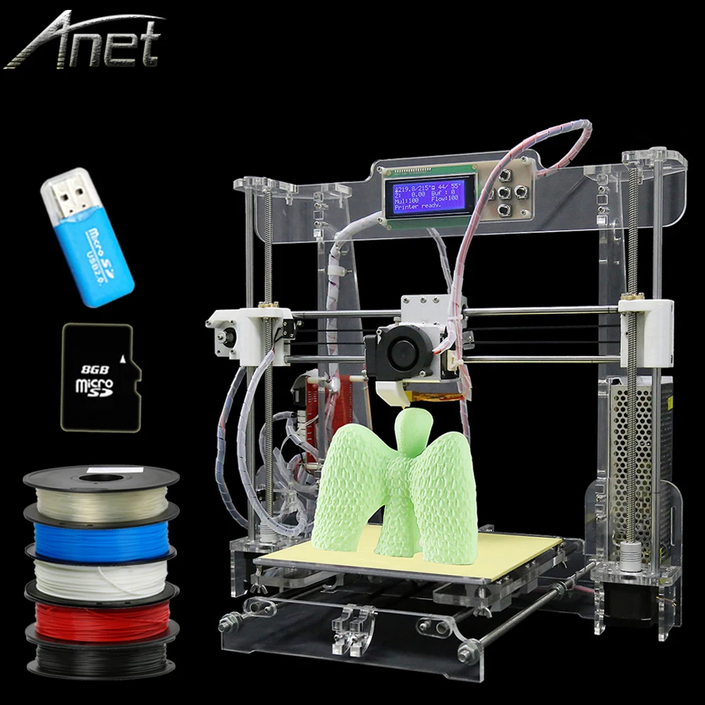  Updated Anet A8 Precision Reprap Prusa i3 DIY 3D Printer kit 3d-printer Large Printing Size with Filament 