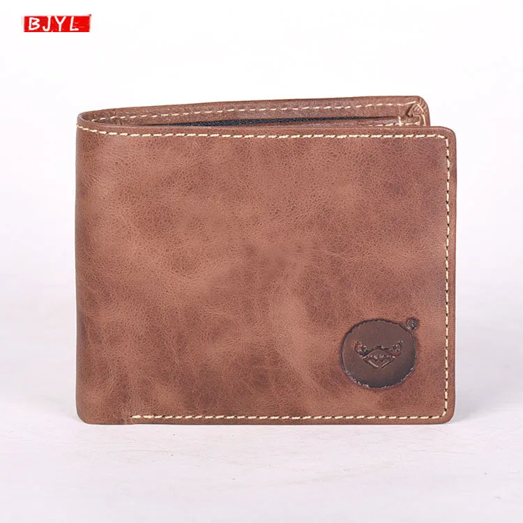 

BJYL Genuine Leather Men short wallet retro brown crazy horse leather wallet coin purse multi-card driver's license wallets