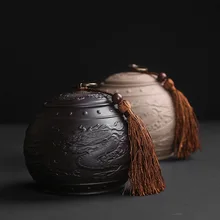 Черный и фиолетовый чайник, красная грязь, Круглый и запечатанный горшок, Пуэр Чайная коробка, средний размер чайника рельеф черный и белый резервуар для хранения