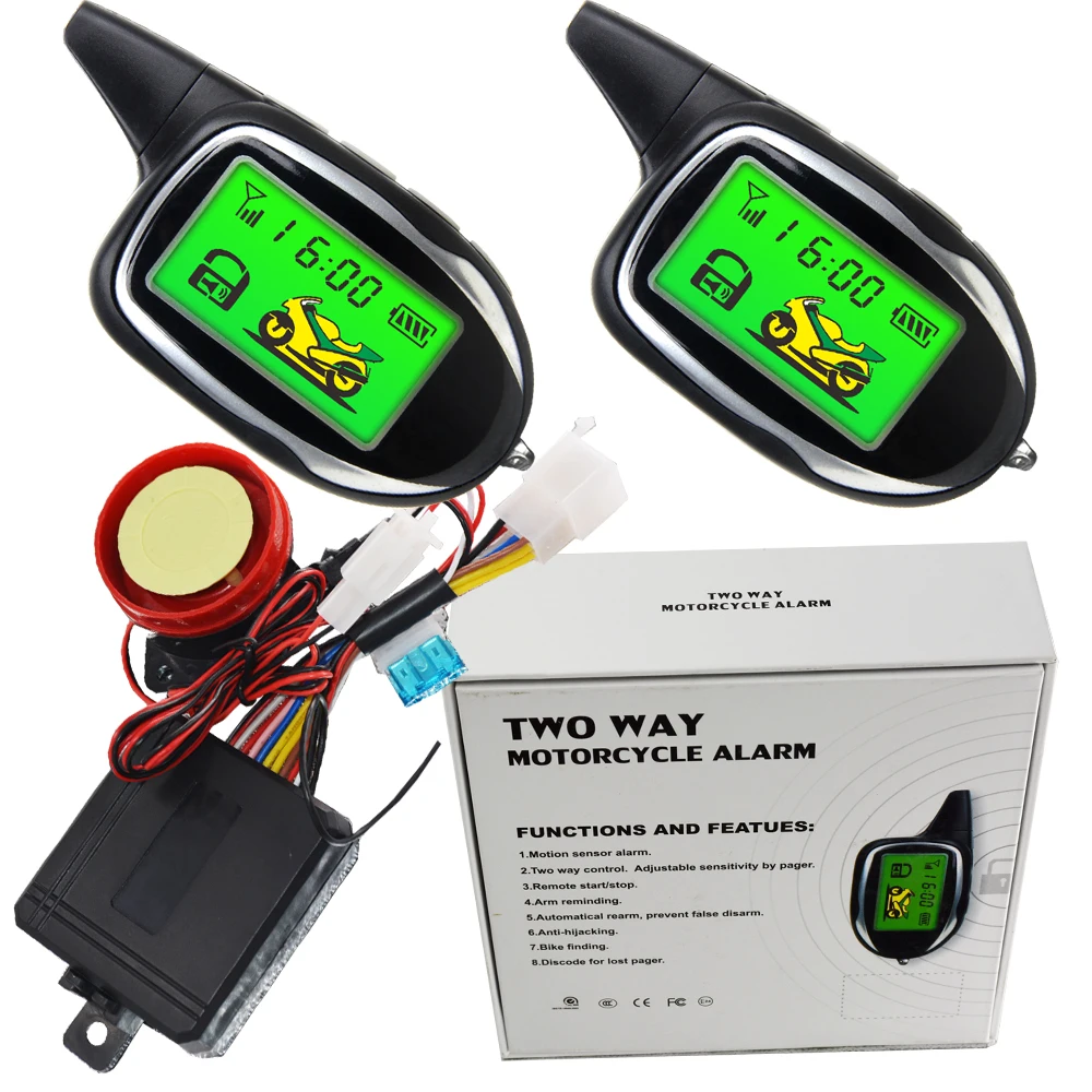 

cardot 2 way motorcycle security alarm system remote anti-hijacking protection remote start stop engine mute arm or disarm