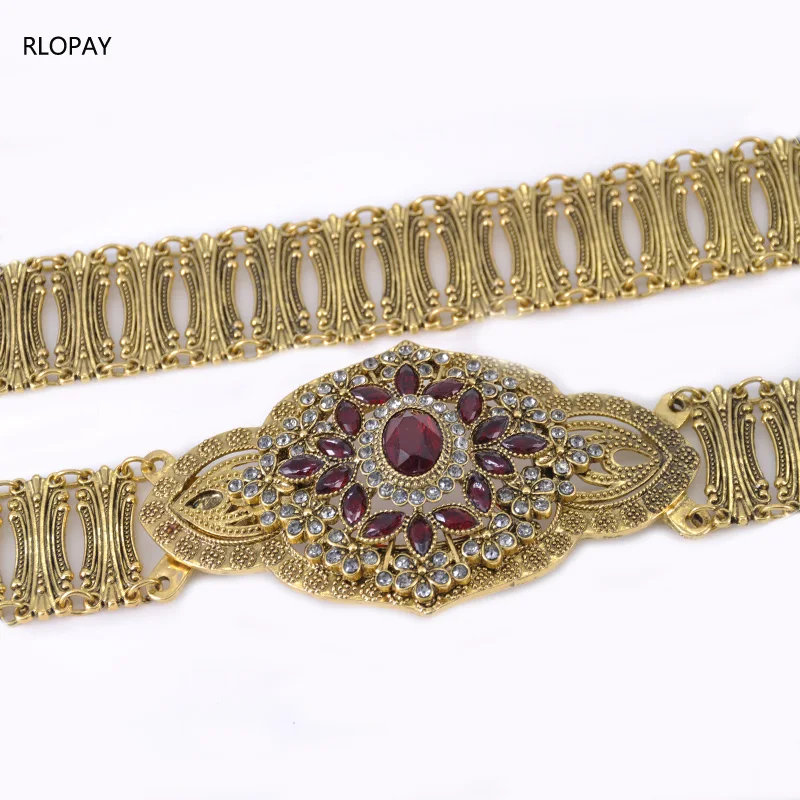 

New Model Moroccan Fashion Waist Chains gold Color Belly Chain With Rhinestone for Women Arabic Caftan Belts